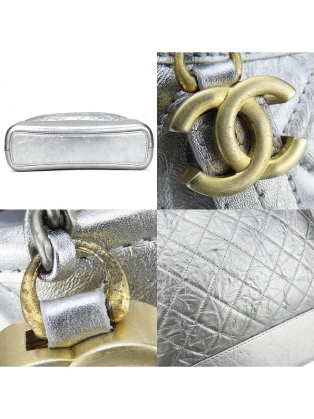 Chanel Shoulder Bag Gabrielle Chain Large Hobo Leather Silver Metallic - Picture 4 of 9